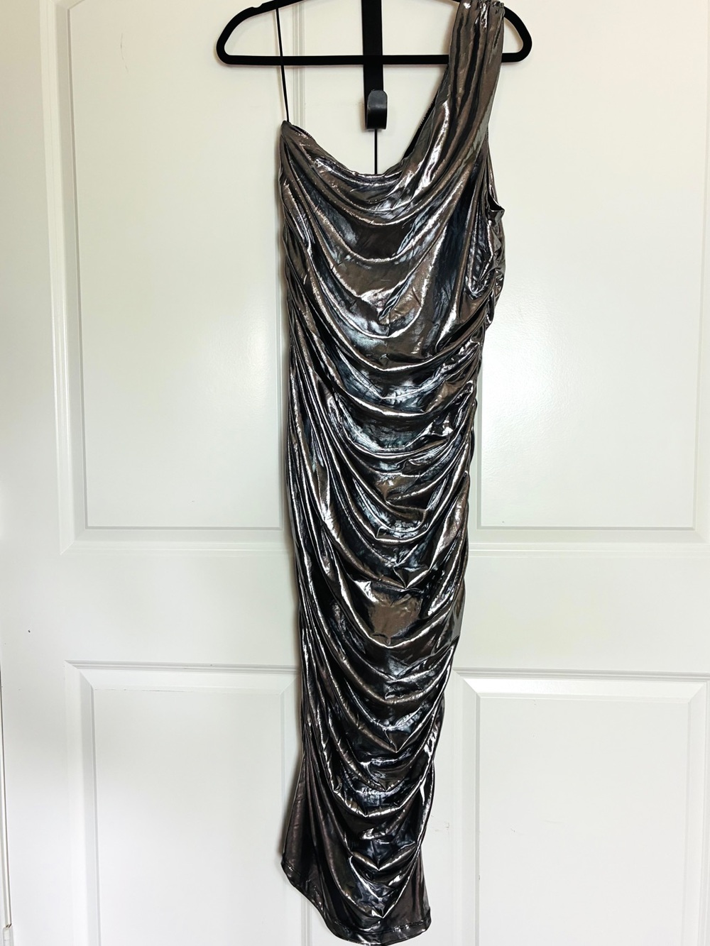 Fashion Nova Silver Metallic One-Shoulder Dress NWT 2X - Picture 4 of 16
